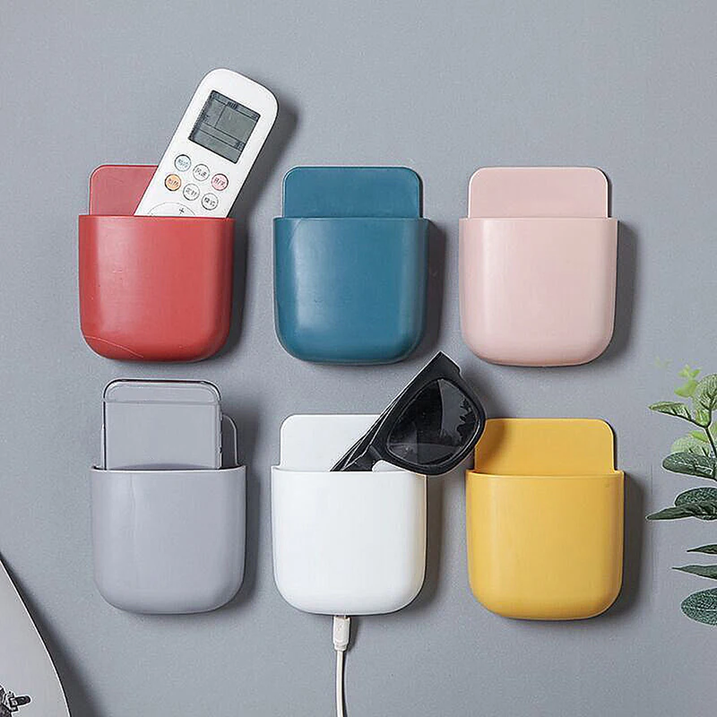 

1Pc Wall Mounted Storage Box Mobile Phone Plug Holder Stand Rack Remote Control Storage Organizer Case Remote Control Holder
