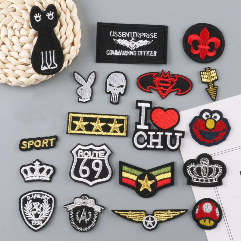 

10pcs Embroidered Cartoon Patches Animals Patches Iron on Sew on Army Badges Sports Punk Sticker Boy DIY Applique Anime Patch