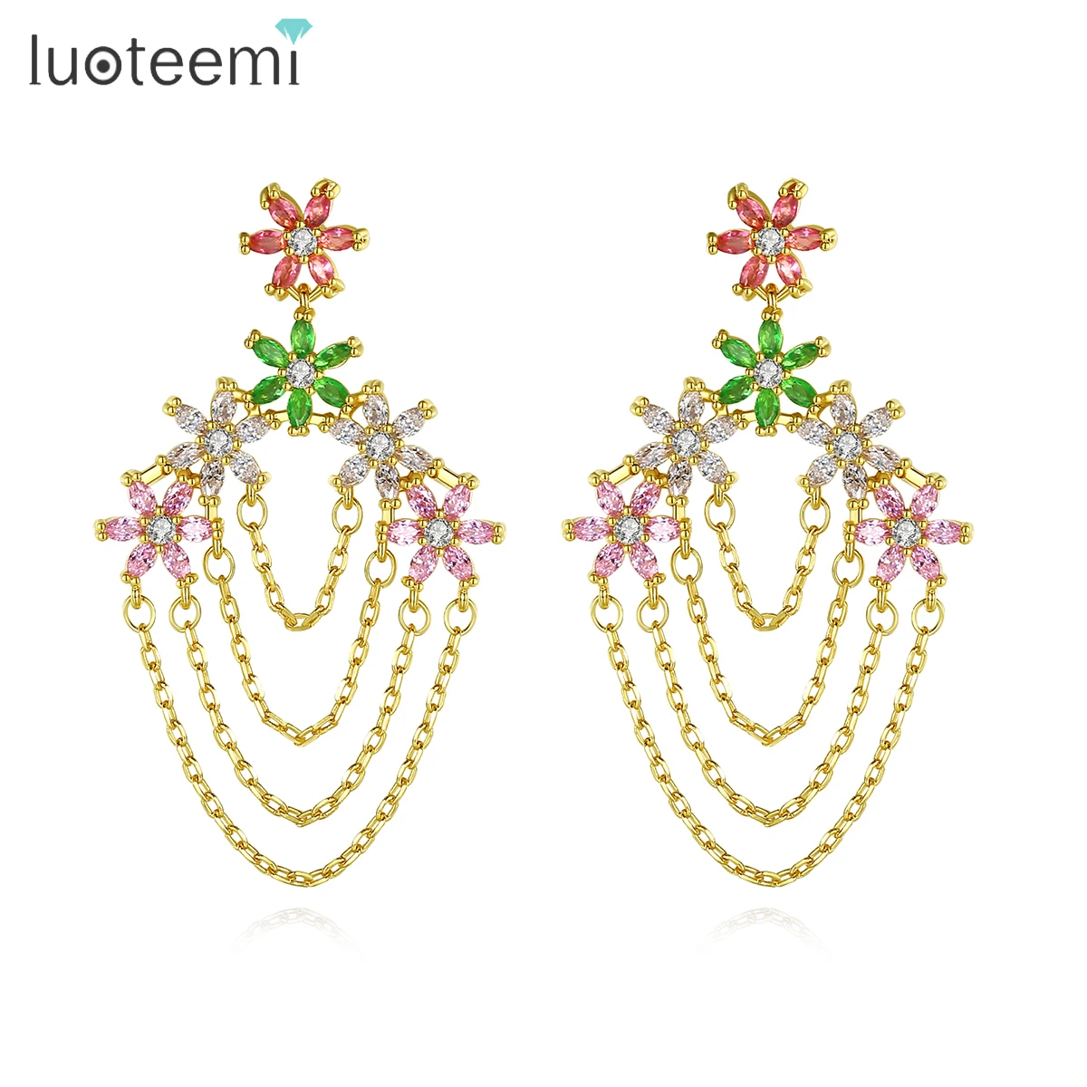 

LUOTEEMI Multiple Layer Drop Earrings for Women Spirit Handmade Colorful Gemstones Korean Fashion Flower Pendients for Wholesle