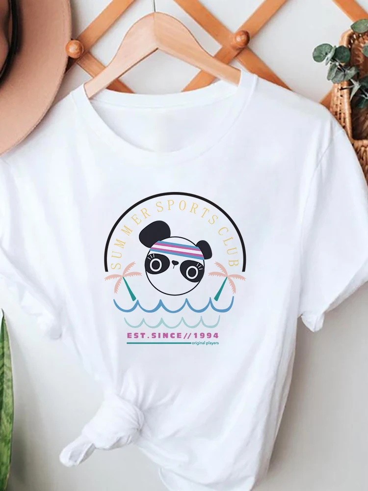 

Panda Lovely Printed Women T-shirts Summer Cartoon Ladies Casual Basic O-neck White Shirt Short Sleeve Top For Woman Drop Ship