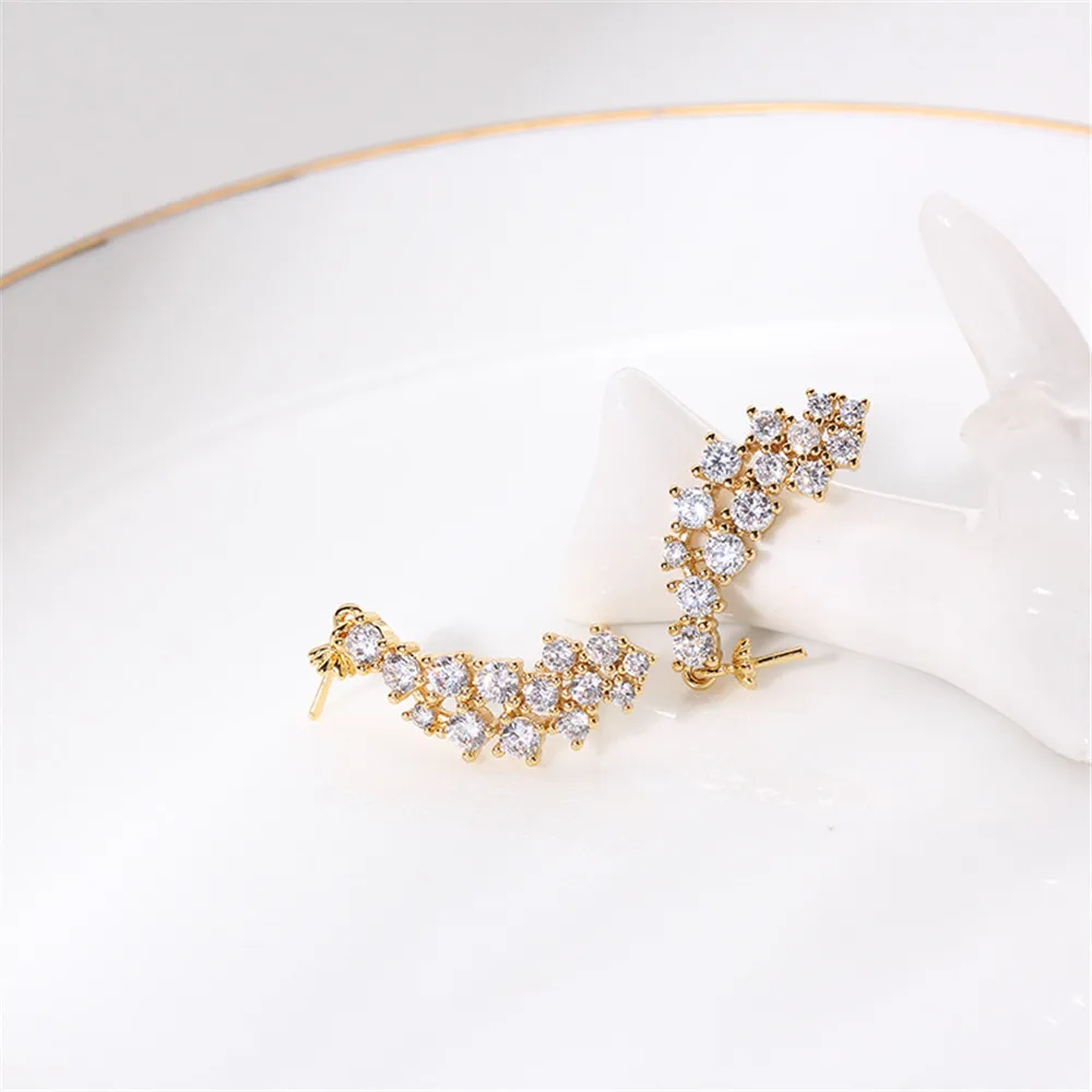 14K gold color preserving S925 silver needle designer zircon Pearl Earrings DIY accessories