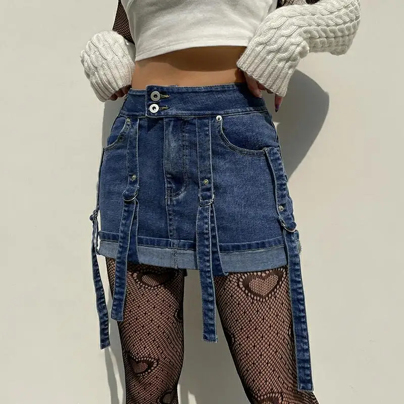 

Женская короткая джинсовая юбка с высокой талией, однотонная