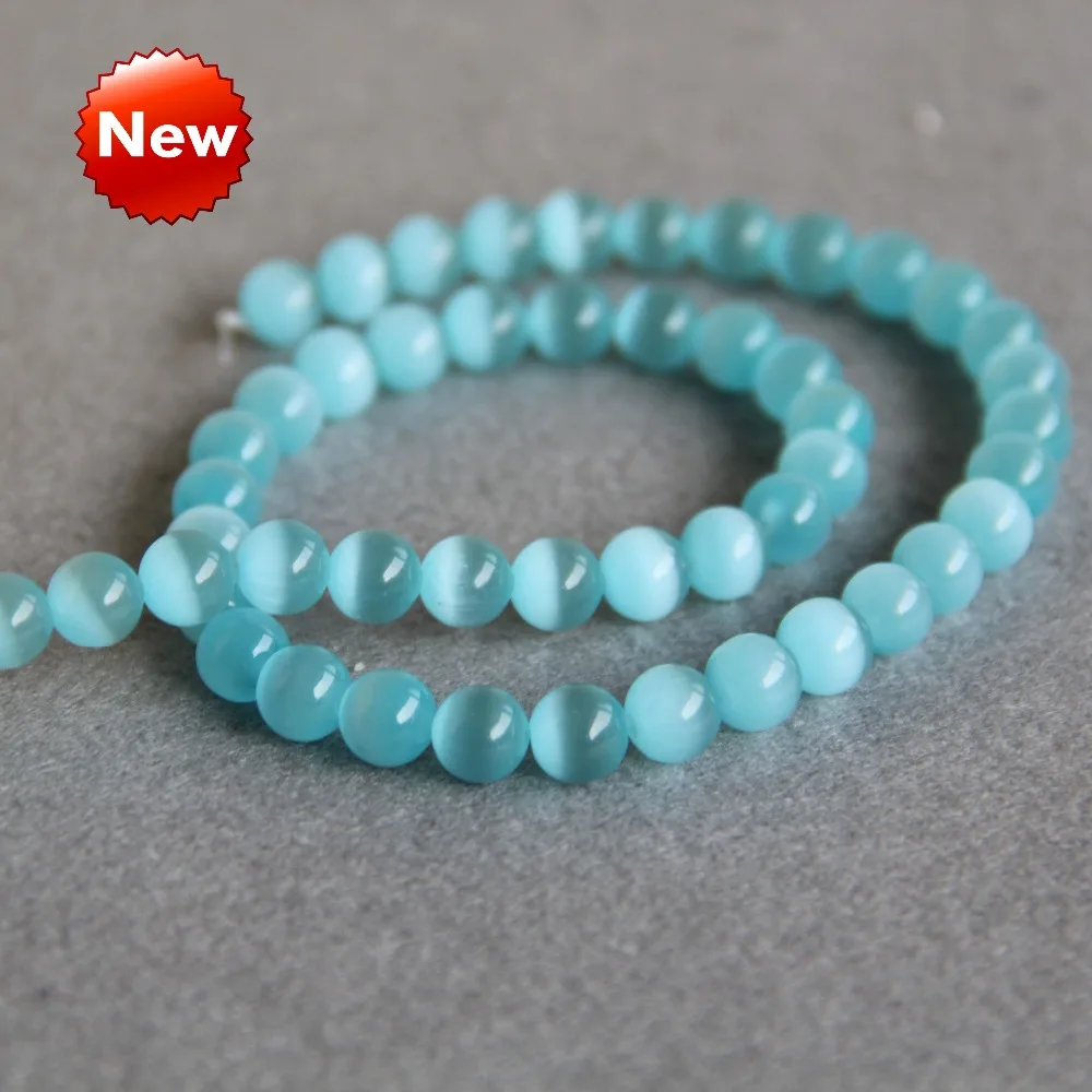 

8mm New SkyBlue Glass Mexican Cats Eye Jasper Beads Granular Loose DIY Beads Accessory Parts 15inch Jewelry Making Design