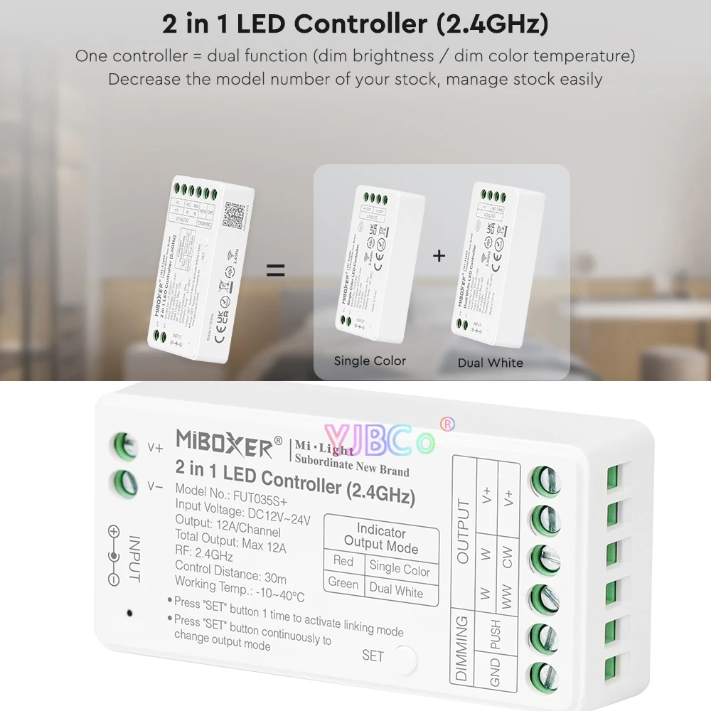 Miboxer 2 in 1 Dual white Single color 2.4G WiFi Zigbee 3.0 LED Strip Controller 12V 24V Tuya APP dimming CCT Lights tape Dimmer