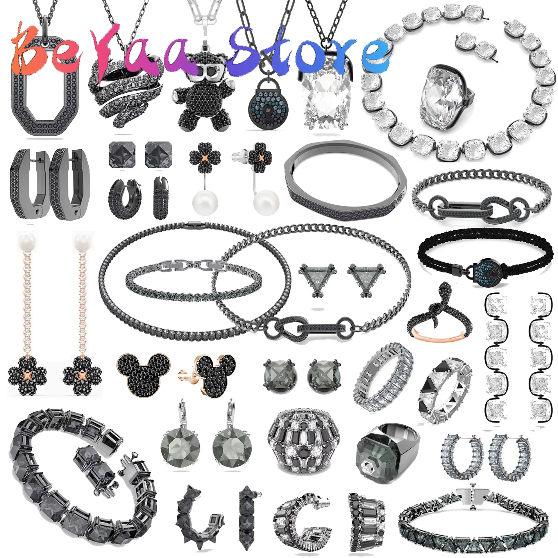 

Original 2023 Hyperbola Millenia Black Crystal Necklace Ring Earring Bracelet Fine Jewelry Set for Women Gift With Logo