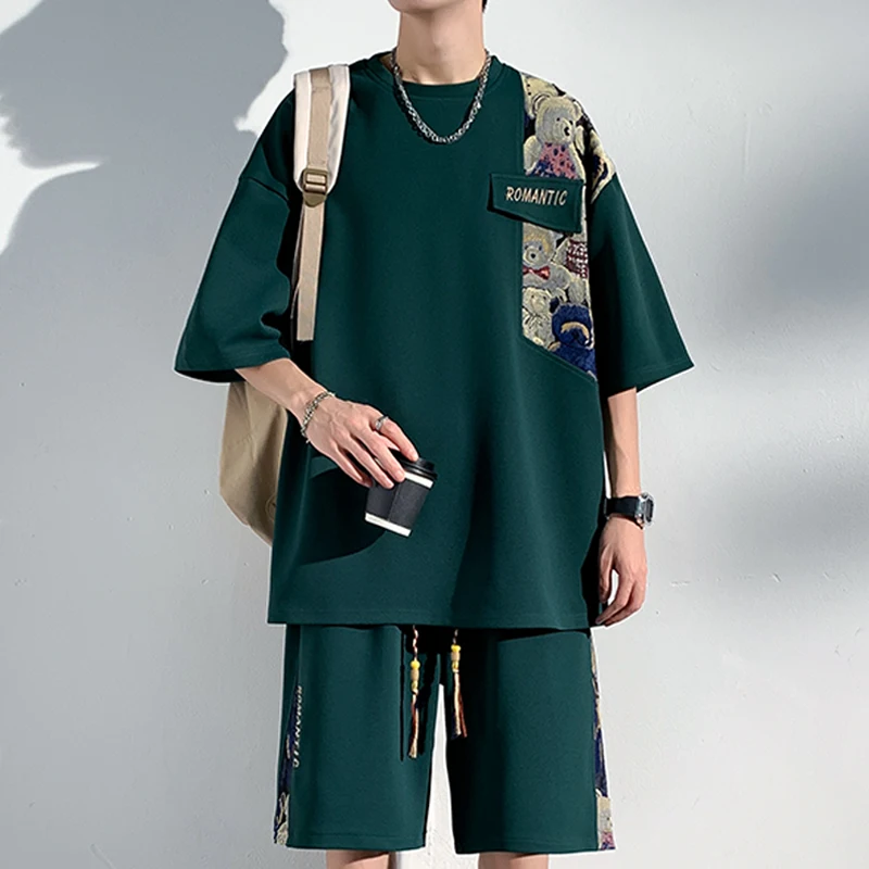 Fashion 2023 Summer Loose Short Sleeve T-Shirts And Shorts Men's Sets Large M-5XL Top Tees&Knee-Length Pant Suits Sportswear Set