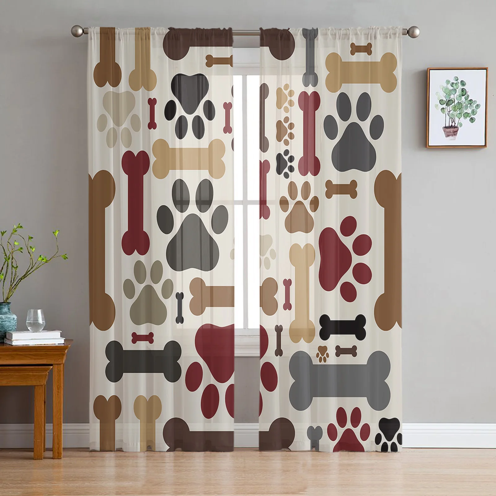 

Animal Dog Paw Tulle Sheer Curtains for Living Room Decoration Drapes Bedroom Kitchen Voile Organza Window Curtain