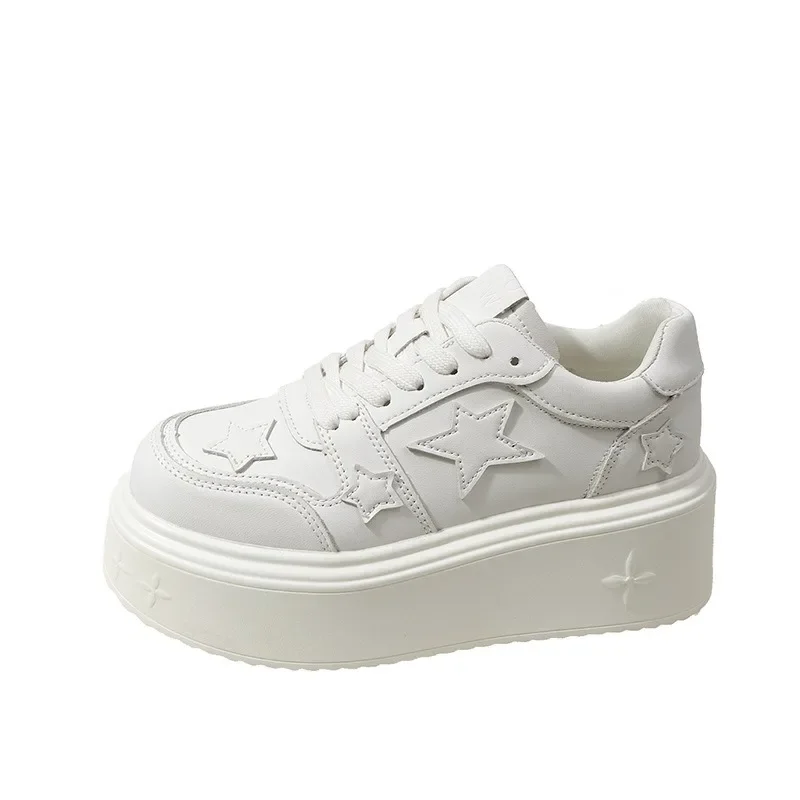 Кроссовки женские кожаные толстая подошва круглый носок повседневная удобная