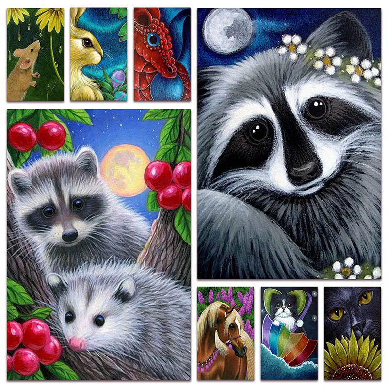 

New DIY Diamond painting embroidery Animals Mouse raccoon Full Diamond mosaic Home decor rabbit cat Horse cross stitch E033