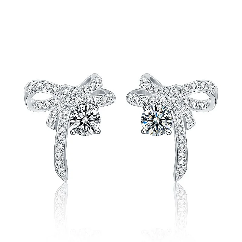 

XEA004 Lefei Fashion Trendy Classic White Moissanite 0.5 CT Creative Desgin Bowknot Square Earring Women Silver 925 Jewelry Gift