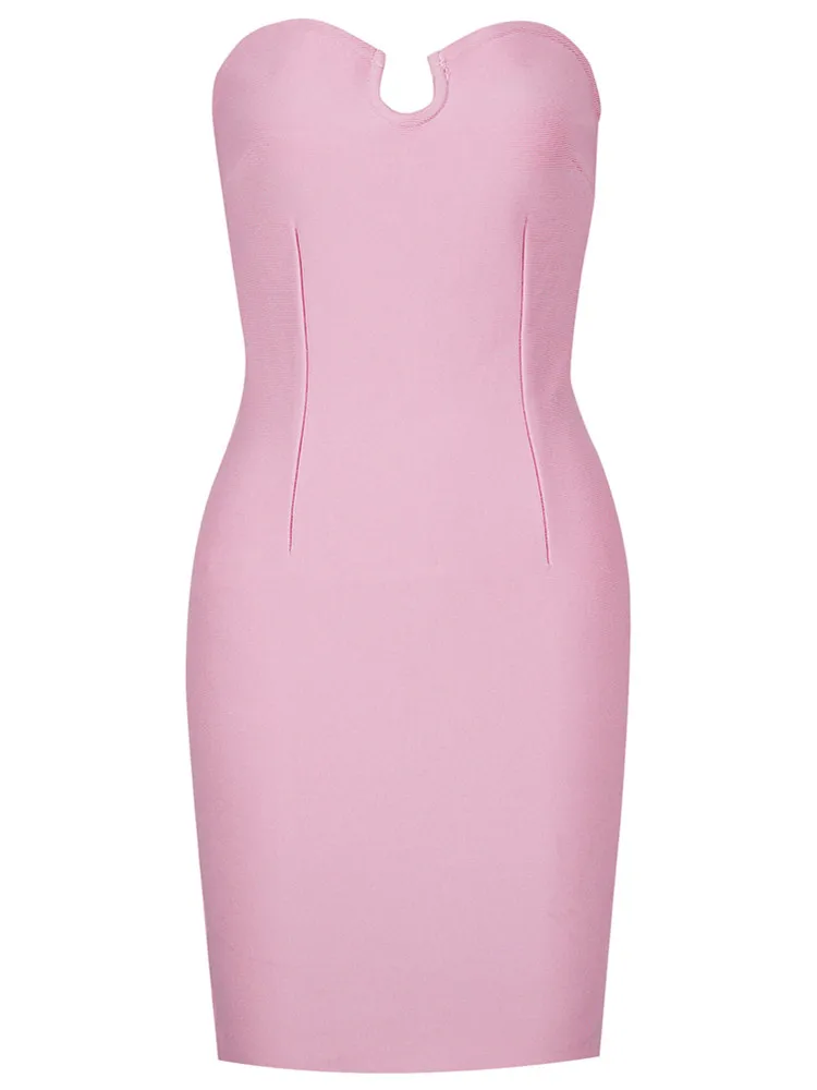 

New Summer Style Pink Color Women Sexy Off the Shoulder Bodycon Mini Dress Strapless Birthday Party Dress High Quality