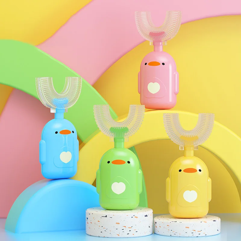 

Детская зубная щетка U-образной формы, зубная щетка с ручкой, Силиконовая зубная щетка для ухода за полостью рта для малышей от 2 до 12 лет