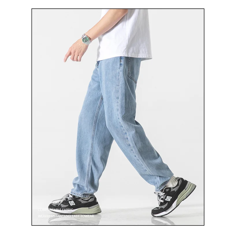Streetwear Men Fashion Vintage Recreational Blue Jeans Loose Straight Cylinder Broad Leg Trousers Autumn Female 2022 New Style