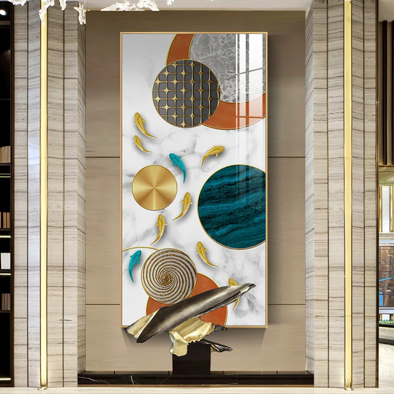 Абстрактная Роскошная постер с золотыми листьями в скандинавском стиле