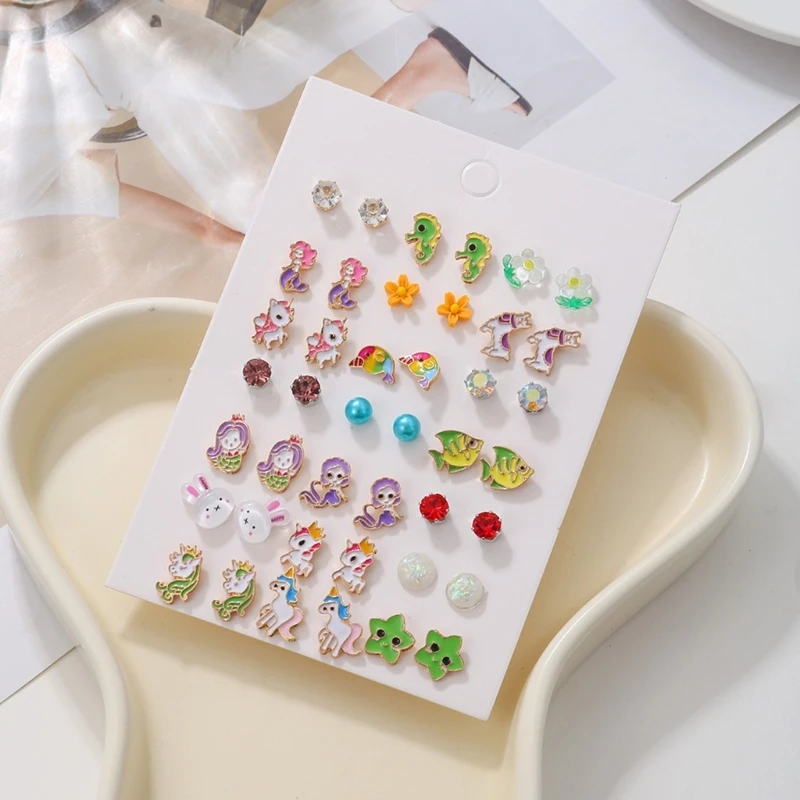 21 пара красочных морских серег с маленькими животными милые серьги изображением