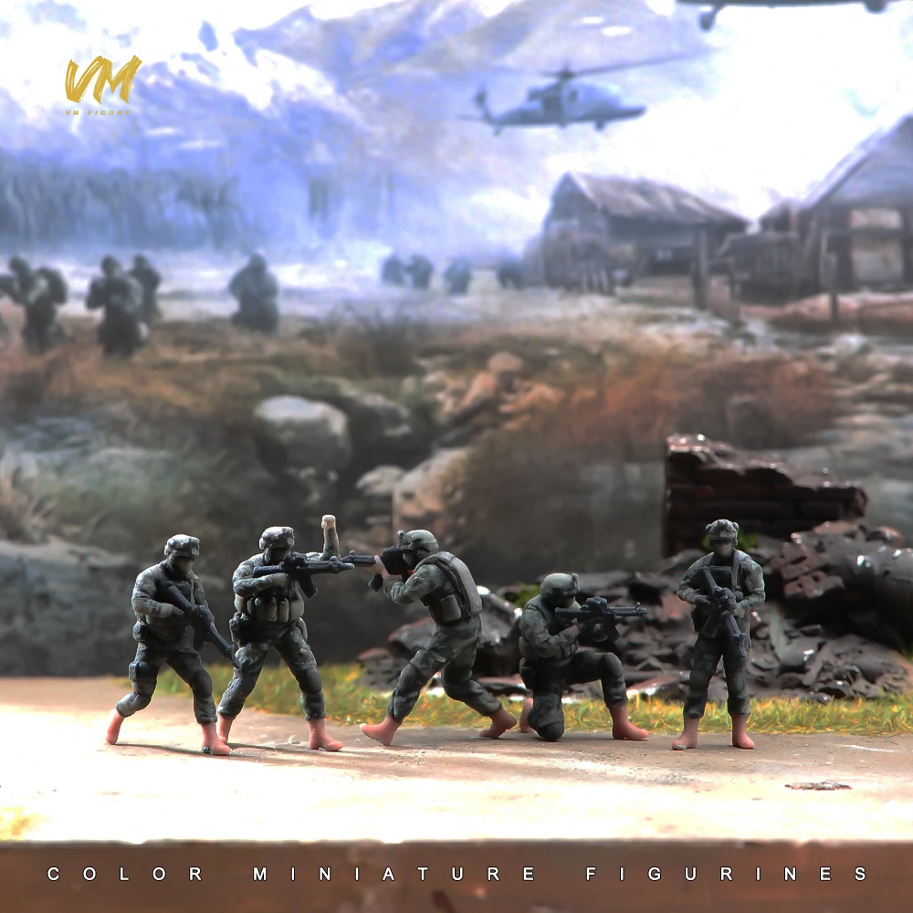 Фото 3D-миниатюрные фигурки 1/64, 1/43, 1/24, 1/18: Солдаты штурмовой группы с оружием, модель для сценариев наземных боевых действий, декор для моделей транспортных средств №4