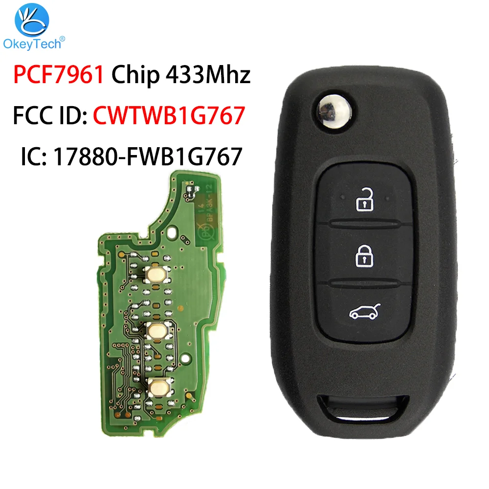 

OkeyTech 433Mhz Original Smart Key For Renault Kadjar Captur Megane 3 Symbol 2013-2017 Flip Remote Key 4A PCF7961 4A CWTWB1G767