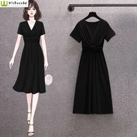 large size spring and summer 2022 korean version new style temperament thin foreign style fold solid color fashion simple dress