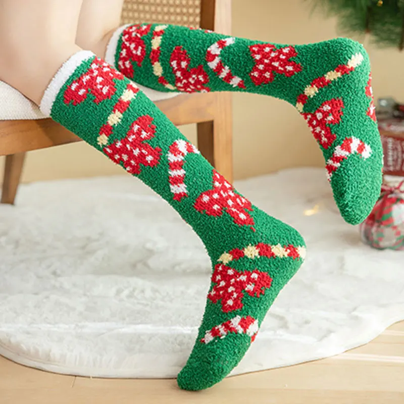 

7 видов стилей плотные рождественские носки до колен с принтом Санта Клауса снеговика лося звезды плюшевые осенние зимние женские носки для...