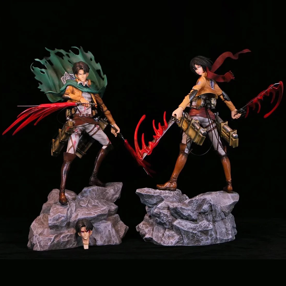 

33-35cm Anime Attack on Titan Figure GK Levi Mikasa Ackerman Battle Damaged Edition PVC Action Figurine Statue Model Toys Doll