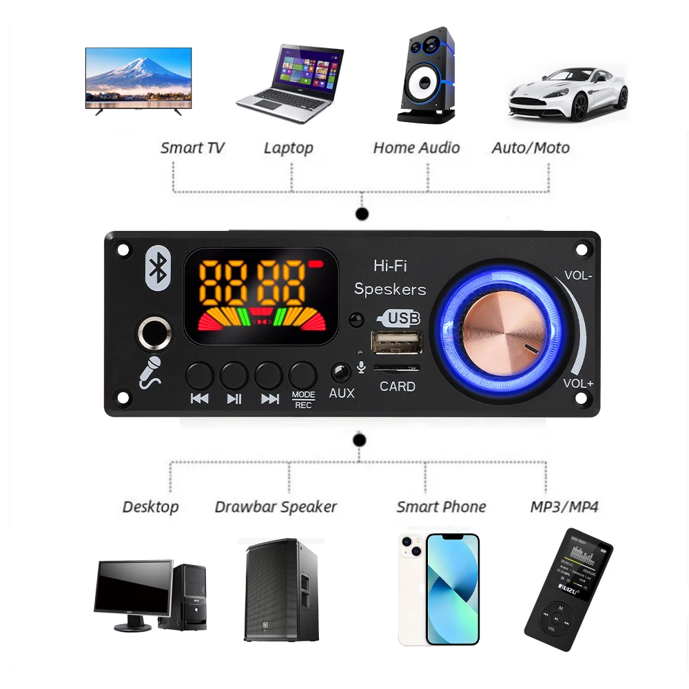 Фото Усилитель KEBIDU 160W с Bluetooth, декодер MP3/WAV, плата с микрофоном 6,5 мм, FM, TF, USB, автомобильный аудиомодуль, музыкальный плеер с регулировкой громкости №4
