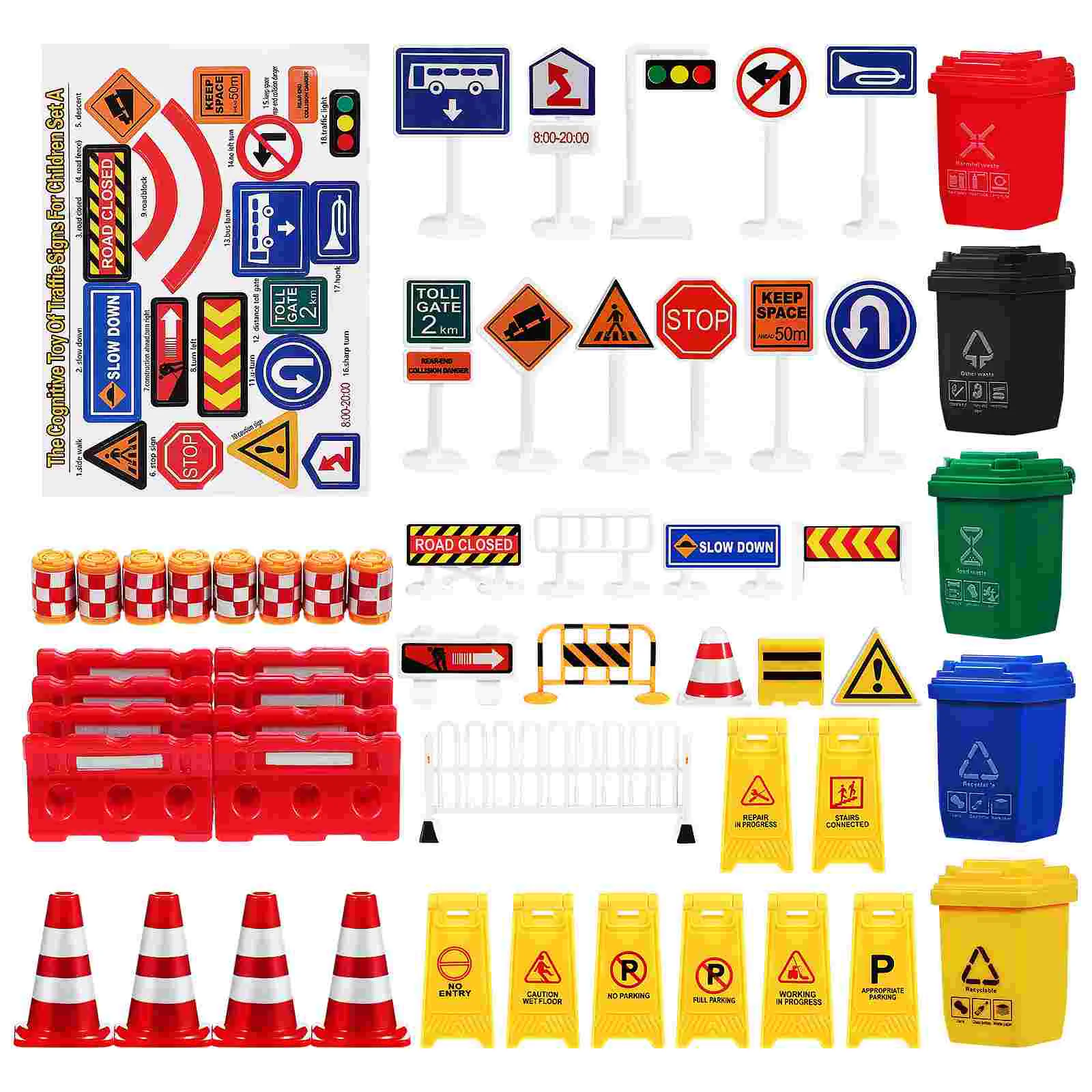 

105pcs Road Sign Toy Models Street Road Signs Playset City Traffic Light Signs Simulated Scene Toy