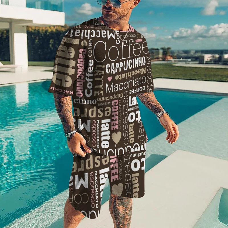 Summer Men's Clothing T-Shirt Shorts with Print Fashion 3D Man Tracksuit 2 Piece Sets Oversized Short Sleeve Sports Suits Black