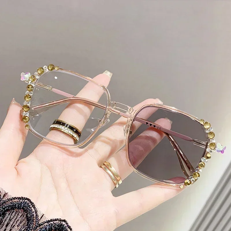 Винтажные квадратные очки для ближнего зрения меняющие цвет фотохромные с