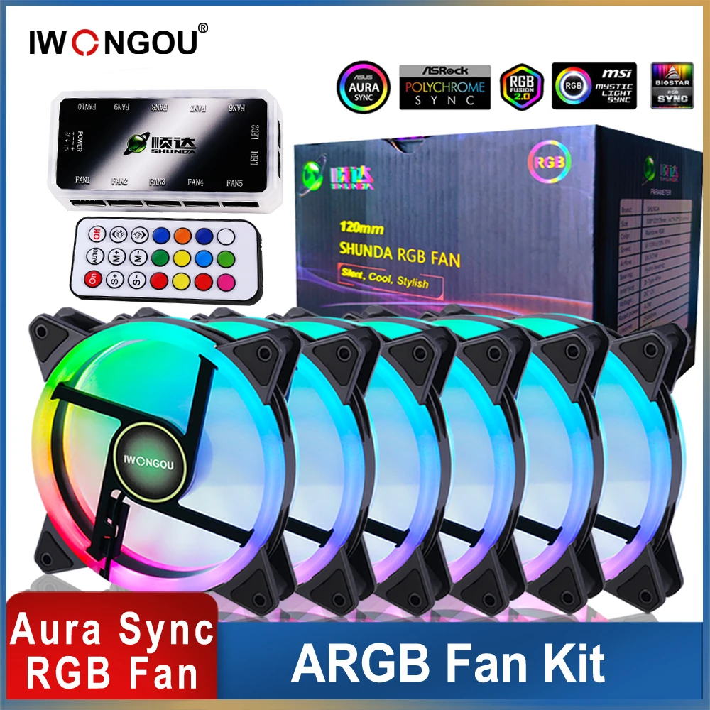 

PC Case Fan Cooling Cooler 6PIN RGB Led 12cm Mute Ventilador 5V DC ARGB Fans Adjust Speed Aura Sync 120mm Fans rgb fans 120mm