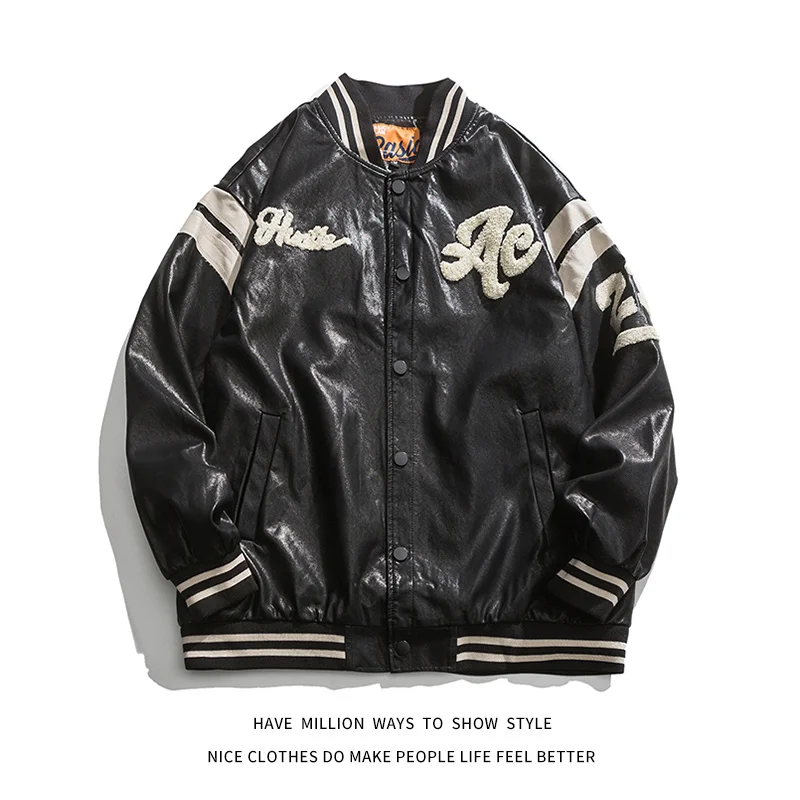 

Oversized New Loose Spring&Autumn Leater Baseball 2023 Jacket Women's Coat Men's Bomber Varsity Embroid Unisex Couple Bf Style