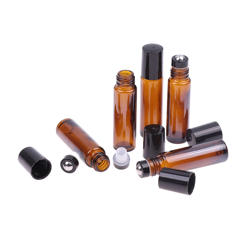 

1pc 10ml Amber Thin Glass Jar Roll On Bottle Sample Test Essential Oil Vials With Roller Ball Travel Perfume Refillable Bottle