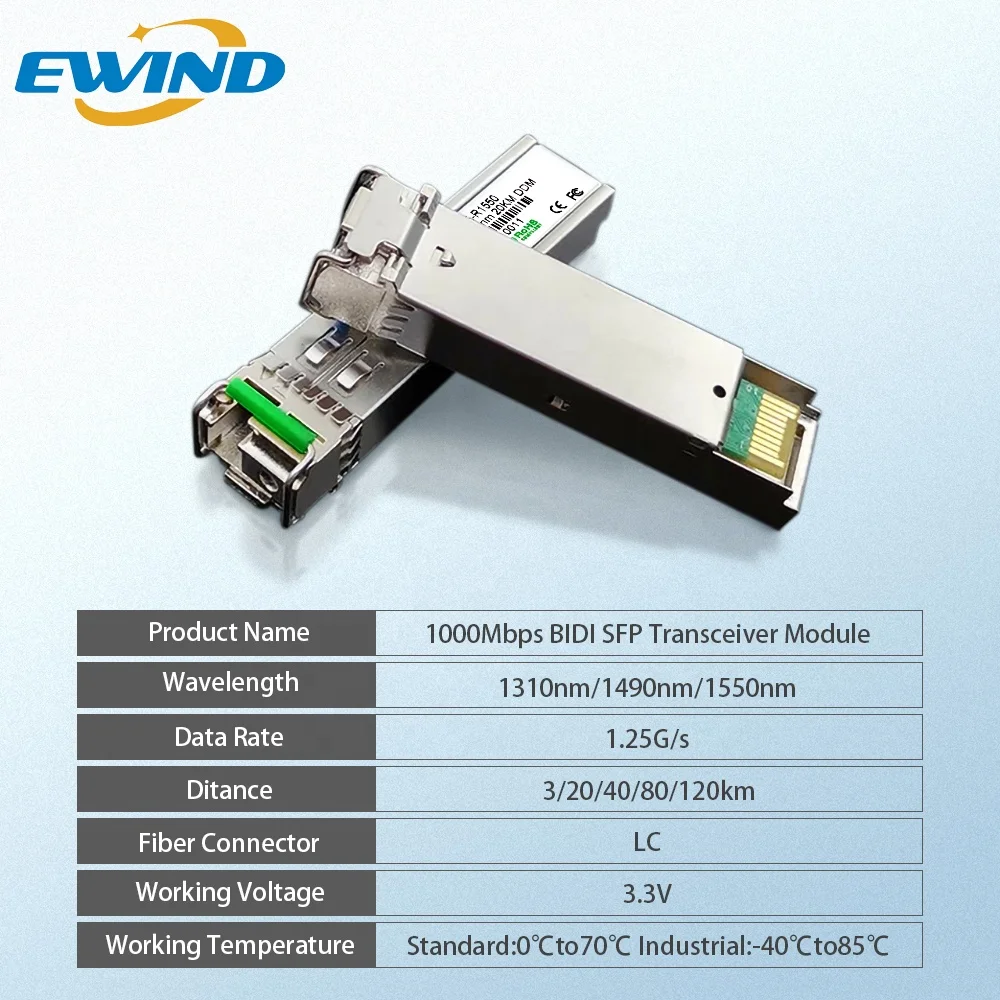 Фото Одноволоконный оптический трансивер 1,25G LC SFP, совместимый с гигабитным волоконным модулем SFP, коммутационный модуль с сетевым переключателем, 20 км №4