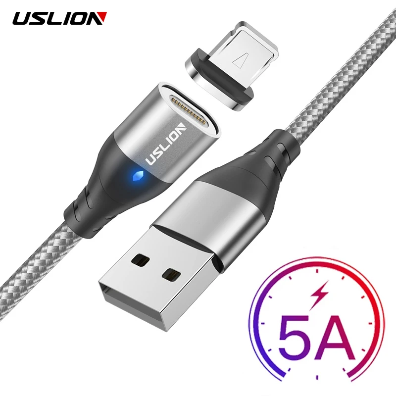 

USLION 5A Magnetic Cable Micro USB Type C Fast Charging Phone Data Wire Magnet Charger For iPhone 13 12 Pro Max Samsung Xiaomi