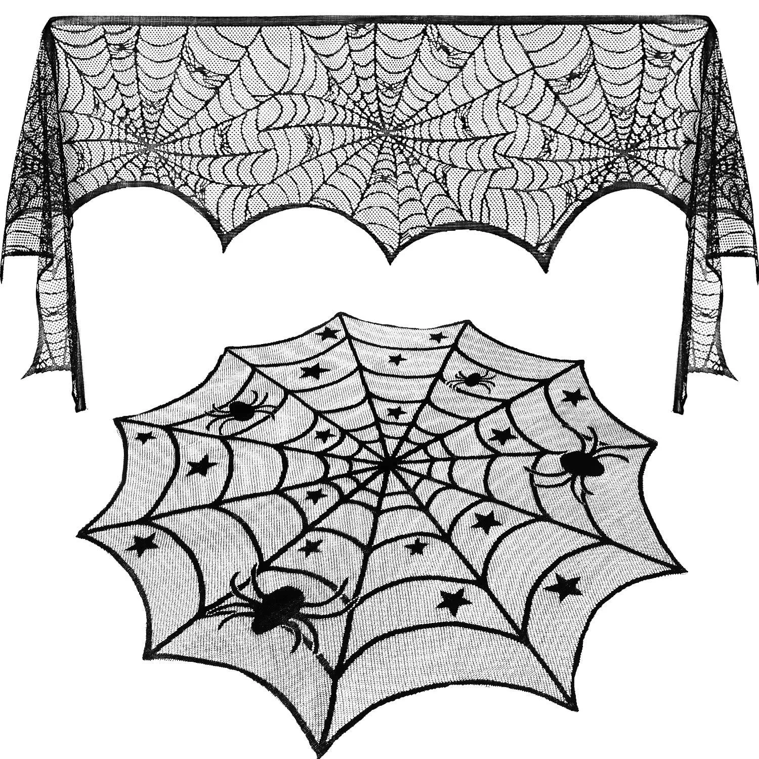 

Скатерть с паутиной на Хэллоуин, настольный флаг, камин, шарф, абажур, Черное кружево, украшение на Хэллоуин, призрак, фестиваль, декоративная