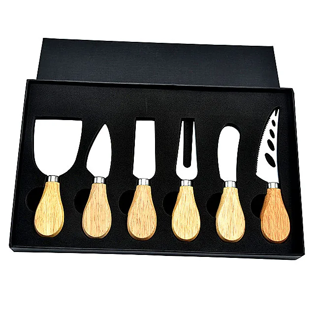 

6pcs/set Stainless Steel Premium Exquisite Cheese Knives Set Fork Spreader Collection Walnut Handle Cheese Slicer Gift Box
