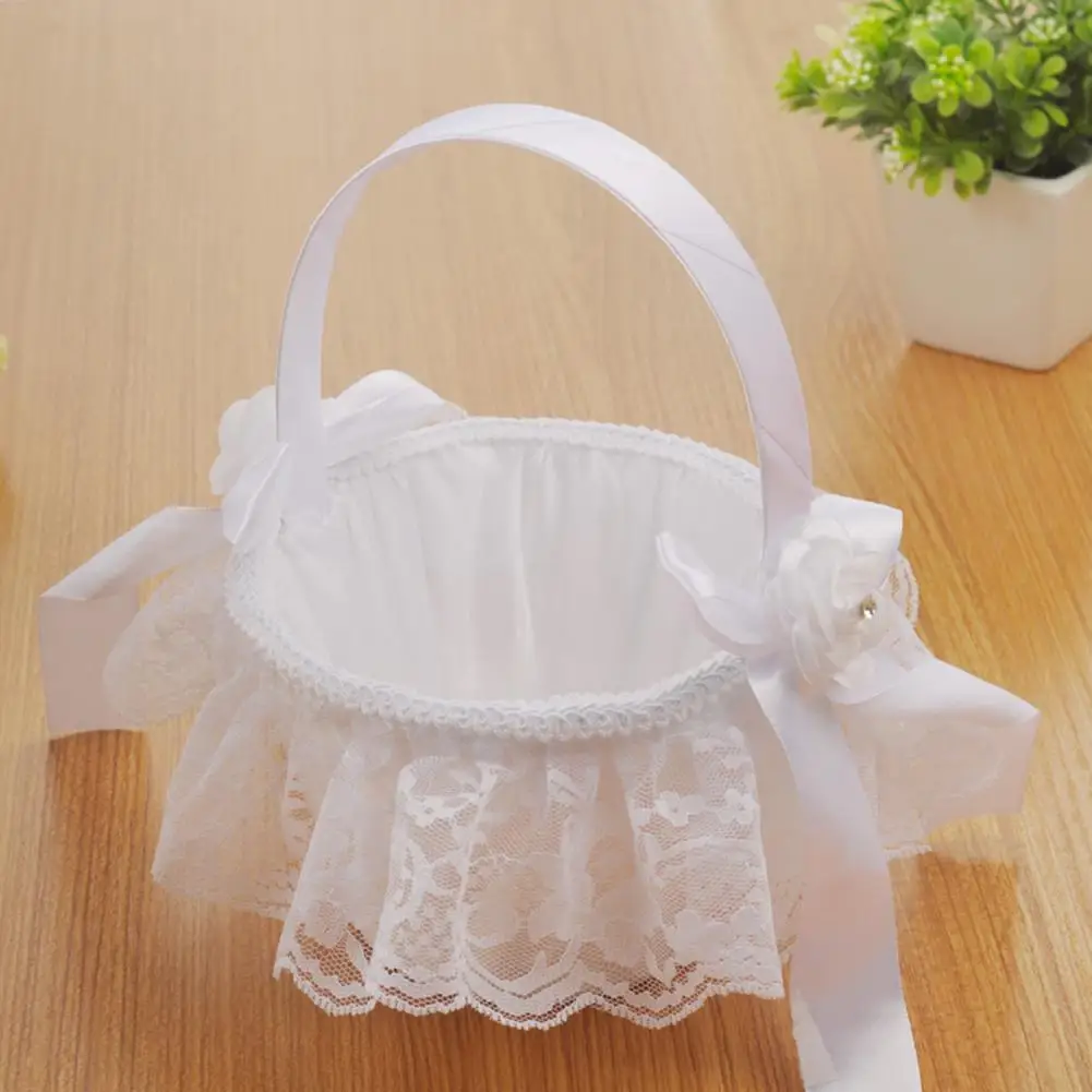 White Ivory Bow Wedding Blower Basket Ceremony Festive Party Love Case Satin Flower Girl for Supplies | Дом и сад