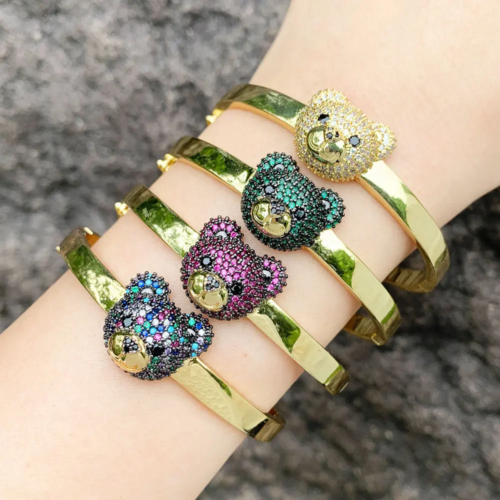 

Fashion Jewelry Personality Girl Inset Zircon Bear Ins High-grade Sense Gold Bracelet Copper Material A Piece