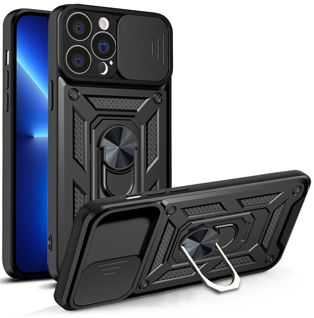 

For iPhone 14 Pro Max Case For iPhone 14 Pro Max Slide Camera Armor Shockproof Ring Stand Cover For iPhone 14 13 12 11 Pro Max