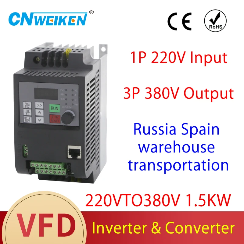 

vfd 2.2kw 1.5kw 0.75kw 220v single phase input to 380v 3 phase output AC Frequency Inverter AC drives /frequency converter