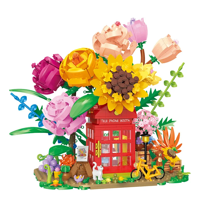 Креативный город улица здание кирпичный цветок телефонная будка архитектура