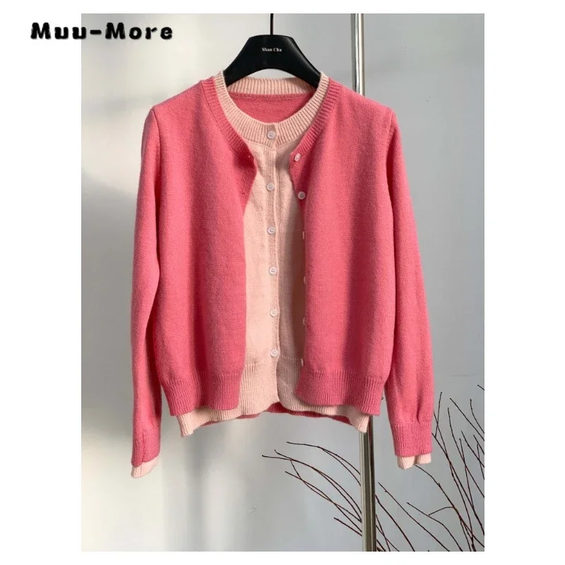 Повседневные красивые вязаные кардиганы с круглым вырезом и длинными рукавами