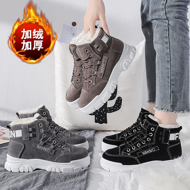 

Casual Shoes Women 2022 New Cotton Shoes Women Leather High Top Dr. Martens Boots Women Korean Versatile Shoes