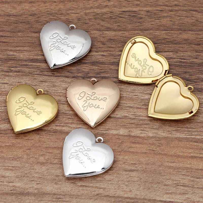 4Pcs Wholesale Golden 29mm*27mm Vintage Love Photo Frame Charm&Pendant Photo Locket Frame DIY Necklace Jewelry Making Accessorie