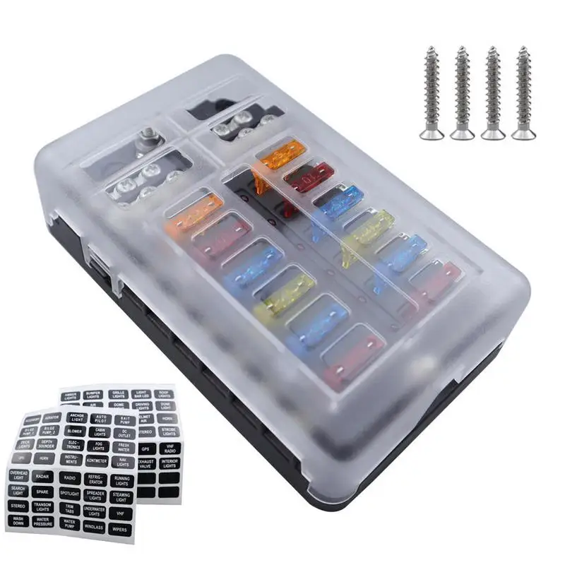 

Marine Fuse Panel 12-Way Fuse Panel Block With LED Indicator Car Accessories Fuse Supplies For Automobile Motorcycle Trucks