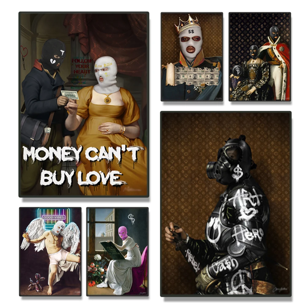 

Vintage Masquerade King Couple Mask Money Posters Wall Art Canvas Prints Funny People Paintings Living Room Home Decor Pictures