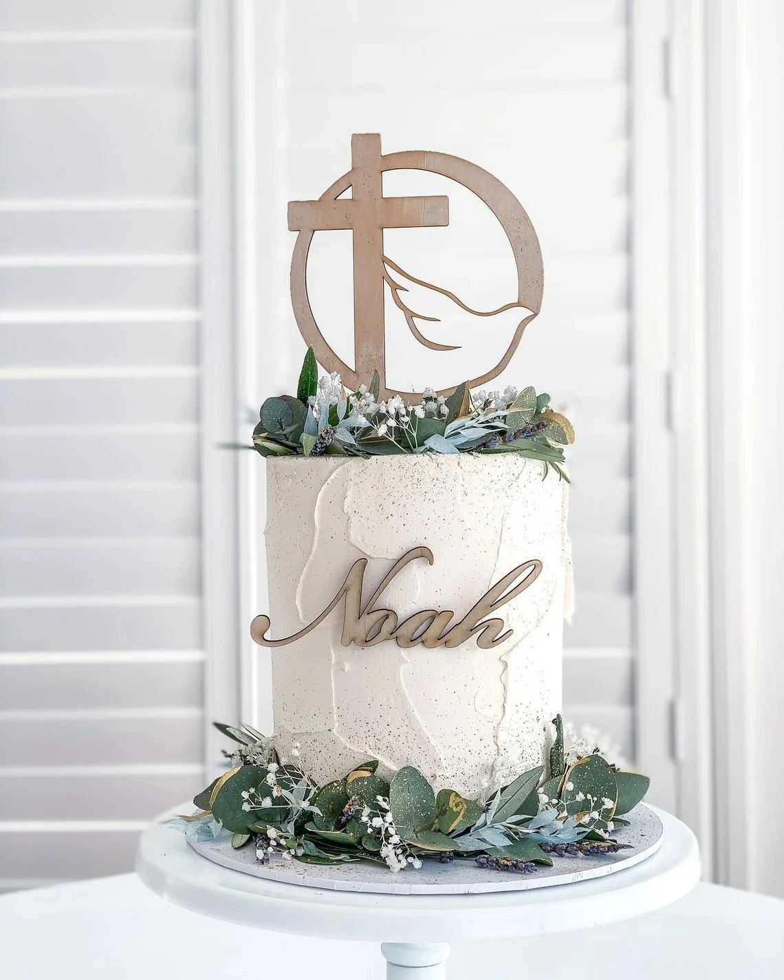 

Confirmation Cake topper combined with the child's name Holy spirit with a cross cake topper，Custom Name Baptism Cake topper