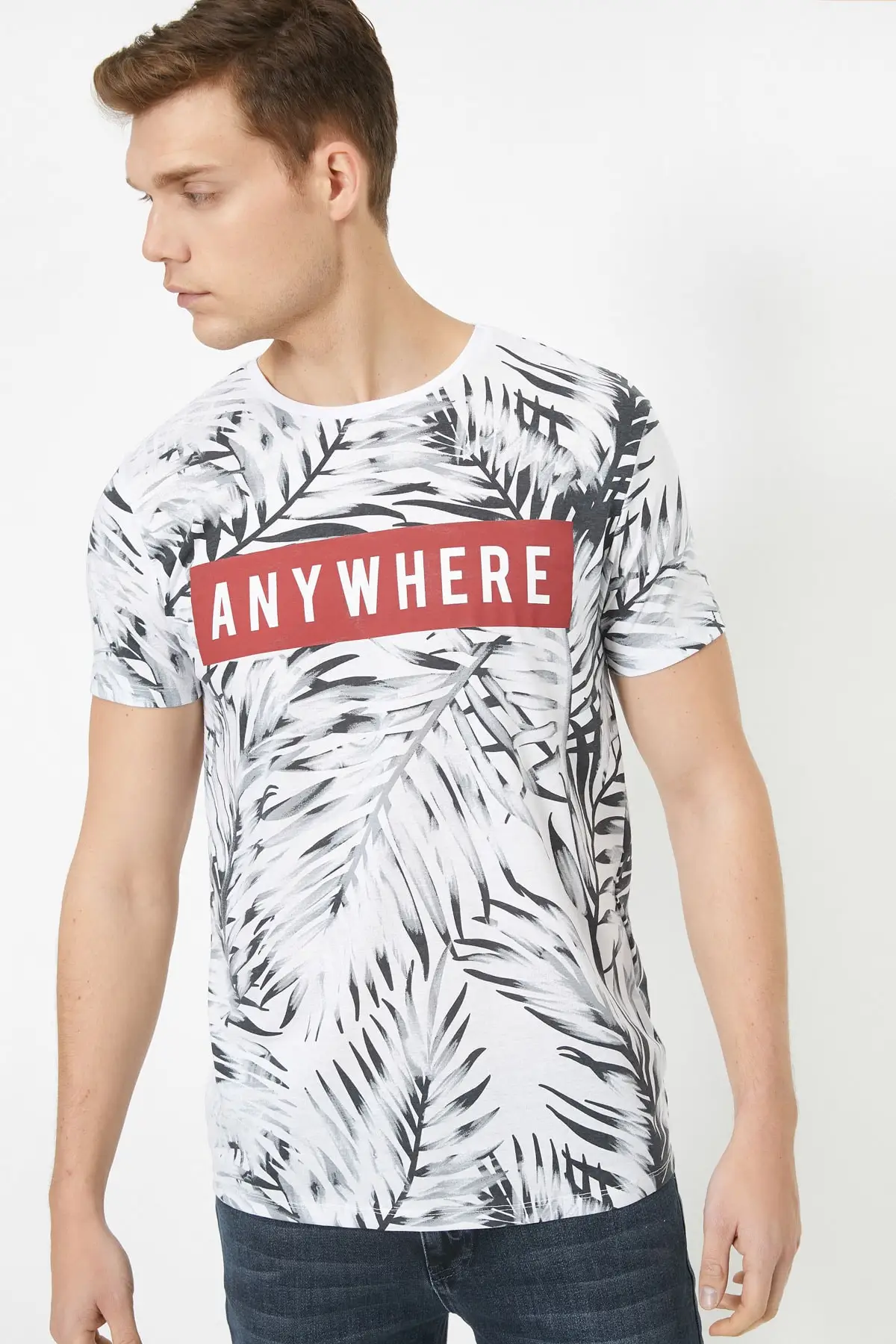 Мужская белая футболка с коротким рукавом Koton|Мужские футболки| |