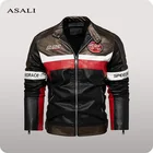 Мужская байкерская куртка из искусственной кожи, куртка-бомбер с вышивкой, Теплая Флисовая Куртка для осени и зимы, 2021