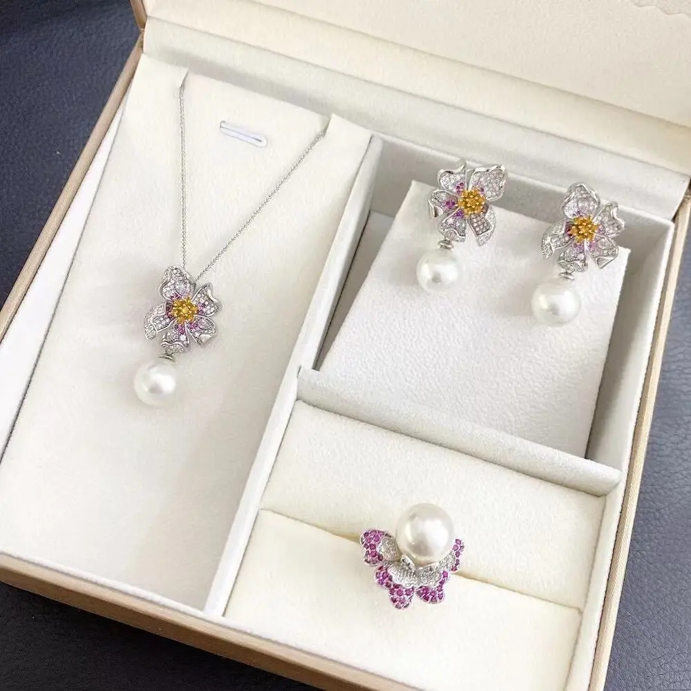 

Серьги и кольцо женские круглые из серебра 925 пробы с белым жемчугом, 10-11 мм