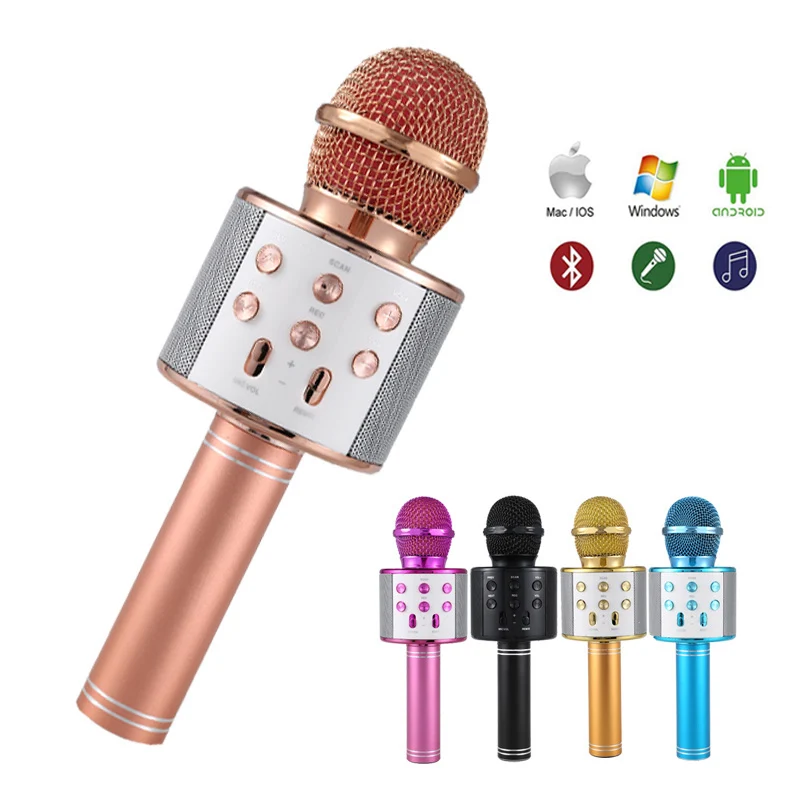 

WS858 Professional Bluetooth Wireless Microphone USB Handheld Karaoke Home KTV Mic Speaker for Music Player Singing Recorder